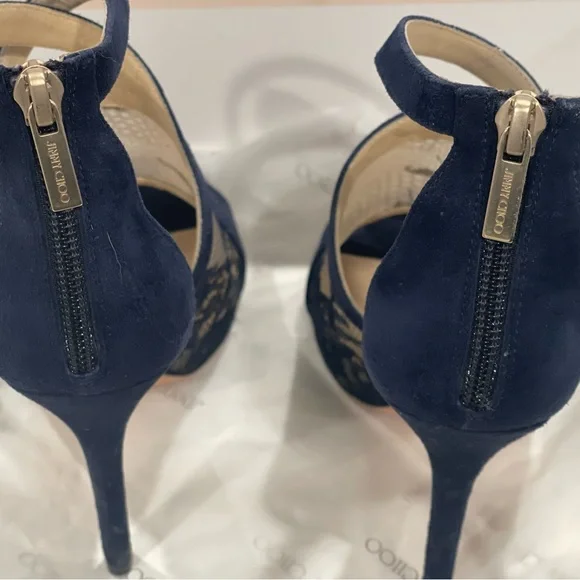 Jimmy Choo Vantage Suede Lace Navy Heels size 6 - Picture 9 of 10
